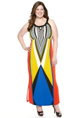 New Directions Plus Size Diagonal Colorblock Maxi Dress