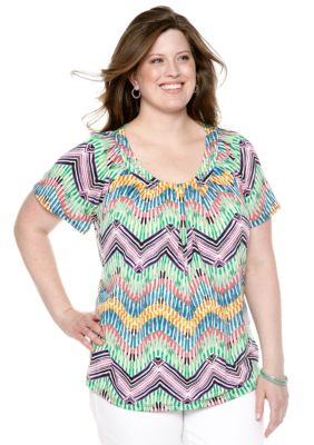 New Directions Plus Size Zigzag Print Top
