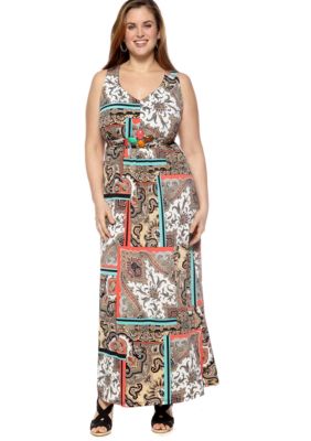 New Directions Plus Size Paisley Print Maxi Dress