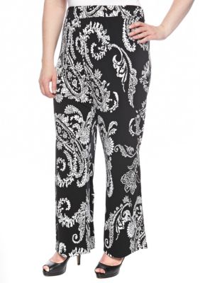 New Directions Plus Size Wide Leg Printed Pant