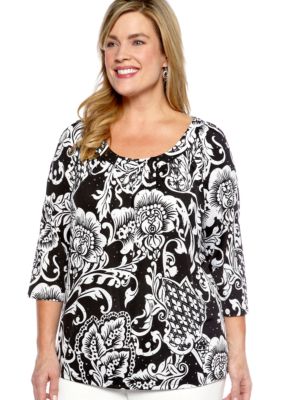 New Directions Plus Size Printed Top