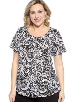 New Directions Plus Size Printed Chain Neck Top