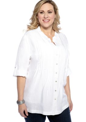 New Directions Plus Size Pin Tuck Linen Tunic