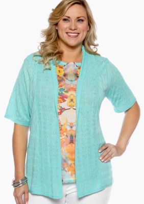 New Directions Plus Size Pointelle Cardigan