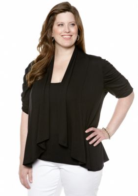 New Directions Plus Size Ruched Sleeve Cardigan