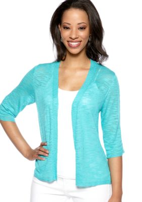 Kim Rogers Slub Rouch Three Quarter Sleeve Cardigan