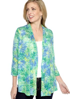 Kim Rogers Three Quarter Sleeve Printed Burnout Cardigan
