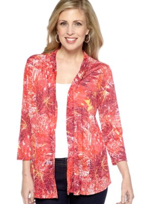 Kim Rogers Three Quarter Sleeve Printed Burnout Cardigan