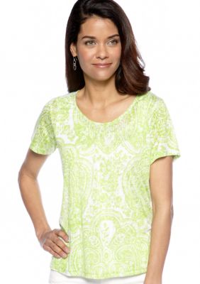Kim Rogers Petite Burnout Paisley Print Tee with Tank