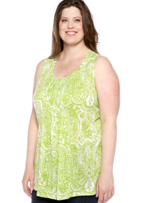 Kim Rogers Plus Size Shirred Front Panel Paisley Burnout Tunic