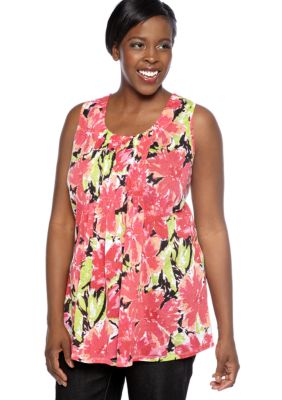 Kim Rogers Plus Size Shirred Front Panel Bouquet Burnout Tunic