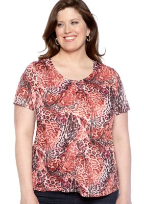 Kim Rogers Plus Size Mixed Animal Burnout Knit Top