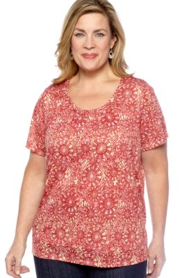 Kim Rogers Plus Size Medallion Burnout Knit Top