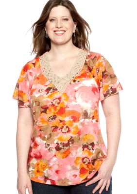 Kim Rogers&reg; Plus Size Crochet Neck Knit Top