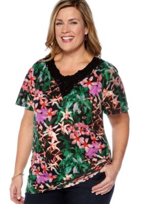 Kim Rogers&reg; Plus Size Crochet Neck Knit Top