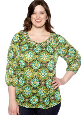 Kim Rogers Plus Size Basket Woven Neck Knit Top