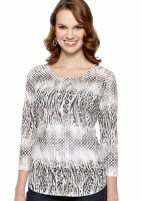 New Directions Animal Print Burnout Top