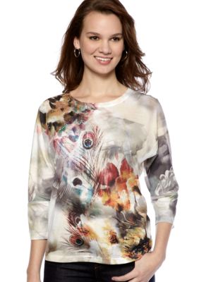 New Directions Elbow Sleeve Scoop Neck