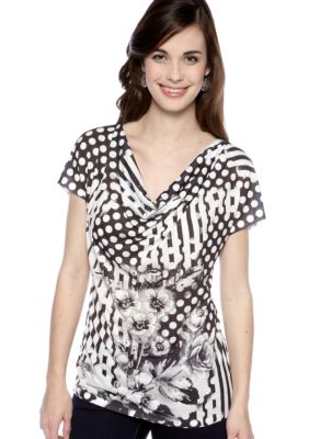 New Directions Dot, Stripe, and Floral Printed Top