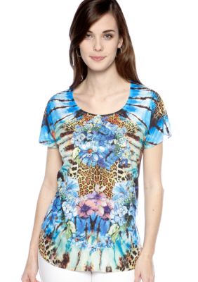 New Directions Animal and Floral Mirror Print Top