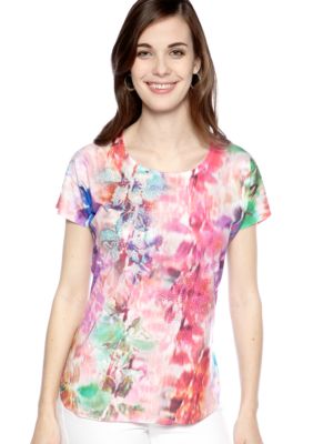 New Directions Tie Dye Printed Top