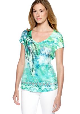 New Directions Weekend Ribbed V Neck Tee