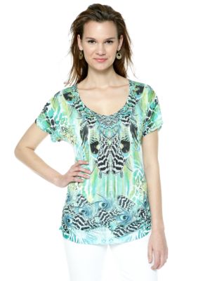 New Directions V Neck Side Ruched Tee