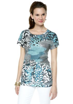 New Directions Animal Print Scoop Neck Tee