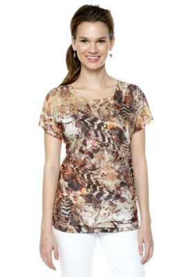 New Directions V Neck Side Ruched Embellished Tee