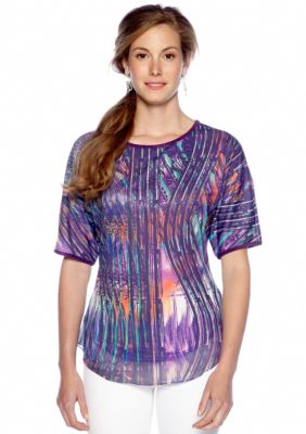 New Directions Embellished Tee with Chiffon Shirt Tail Hem