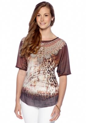New Directions Embellished Tee with Chiffon Shirt Tail Hem