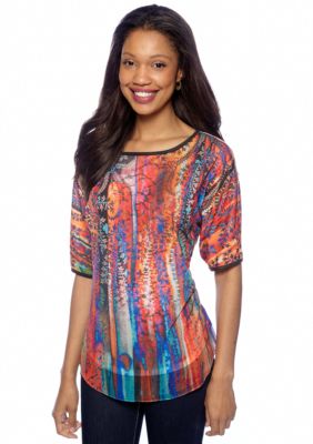 New Directions Embellished Tee with Chiffon Shirt Tail Hem