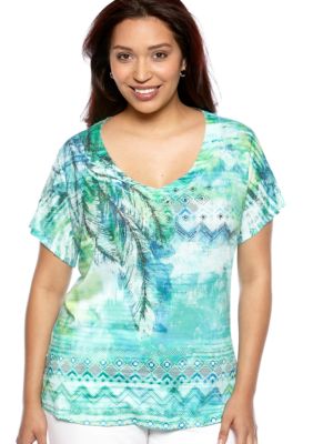 New Directions Plus Size Embellished Palm Front Tee