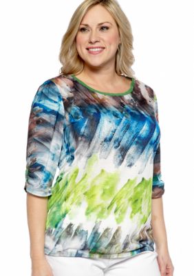 New Directions Plus Size Brushed Watercolor Top