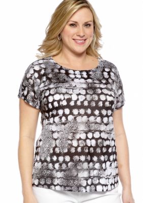 New Directions Plus Size Studded Dot Cross Back Tee