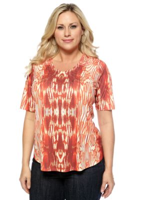 New Directions Plus Size Embellished Crochet Back Tee