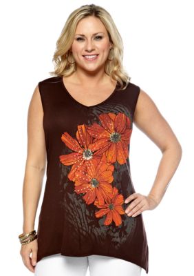 New Directions Plus Size Bar Back Embellished Tank