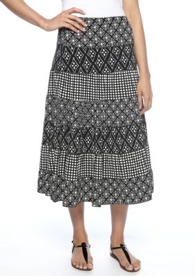 Sophie Max Printed Matte Jersey Long Tiered Skirt