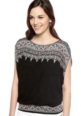 Sophie Max Dolman Sleeve Printed Jersey Blouson Top