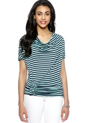 Sophie Max Stripe Jersey Drape Neck Top with Braid Embellishment