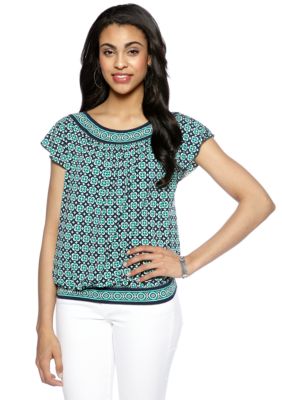 Sophie Max Printed Blouson Boat Neck Top