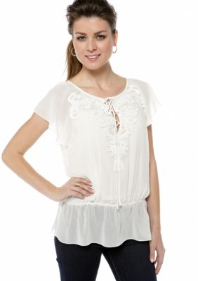 Sophie Max Soutache Lace Up Peplum Top