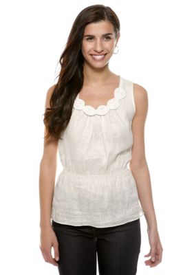 Sophie Max Crochet Neckline Peplum Top