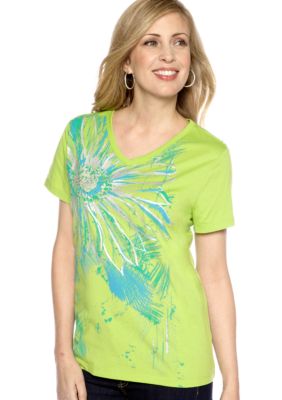 Kim Rogers V-Neck Flower Art Tee