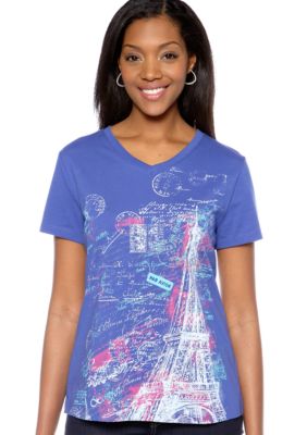 Kim Rogers V-Neck  Eiffel Tower Printed Art Tee