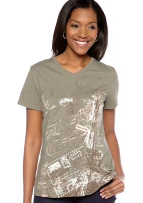 Kim Rogers V-Neck Eiffel Tower Printed Art Tee