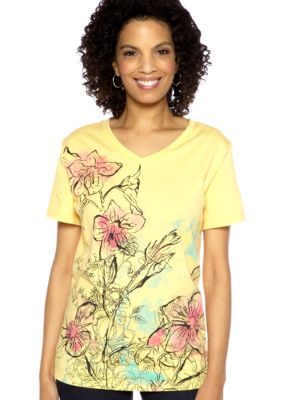 Kim Rogers V-Neck Multi Floral Art Tee