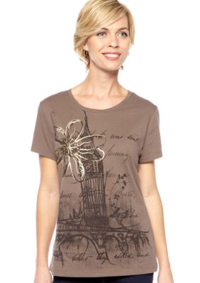 Kim Rogers Scoop Neck Flower Print Art Tee