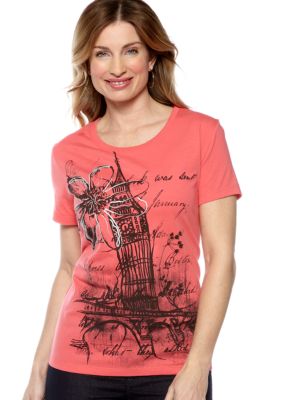 Kim Rogers Scoop Neck Flower Art Tee