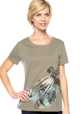 Kim Rogers Scoop Neck Dragonfly Print Art Tee